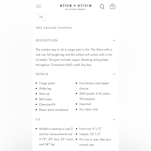 🆕 Alice + Olivia AKERS OVERSIZED CARGO PANT COLOR Black Sz 6 - Picture 7 of 16